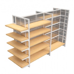 Customized Retail Store Gondola Display Shelves Steel Wood Supermarket Double Sided Hook Shelf Rack Stand
